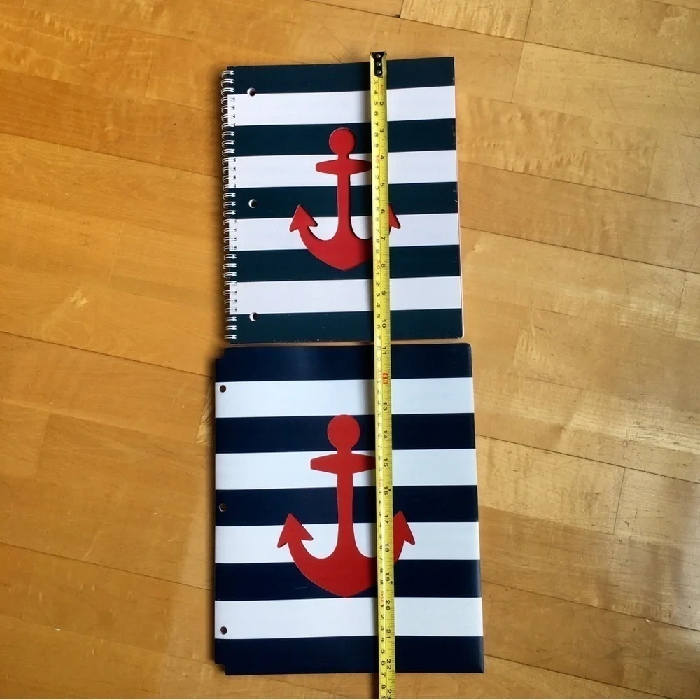 Nautical Anchor on Stripe Notebook + Folder Stationery Set, Navy, White, Red